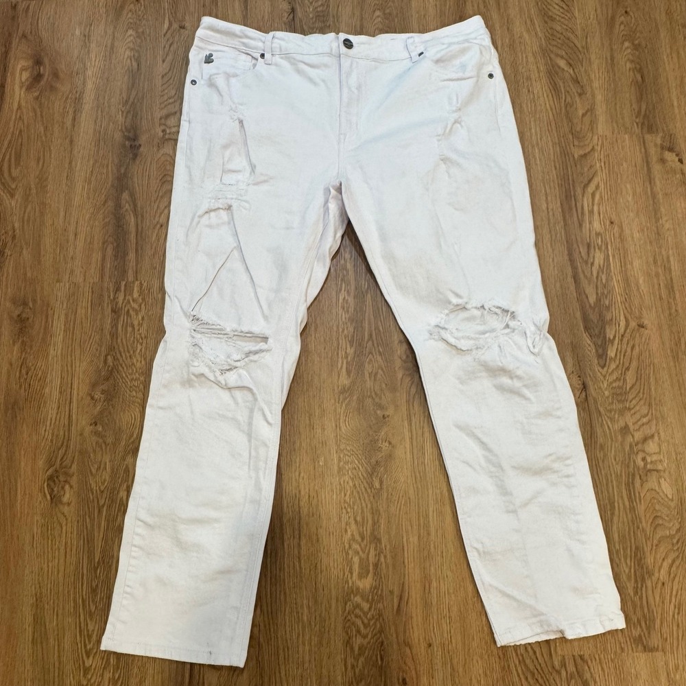 Grindhouse Denim Mens 42 White Distressed Ripped Straight Leg Jeans Streetwear